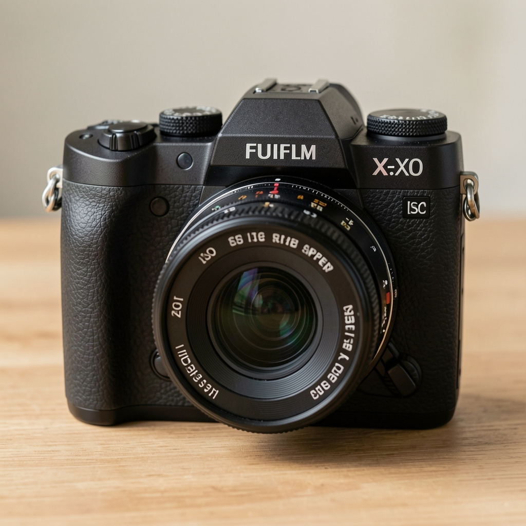 Fujifilm X-T5 retro tasarımlı aynasız kamera, üst tarafta fiziksel ISO ve shutter speed kadranları, kompakt gövde