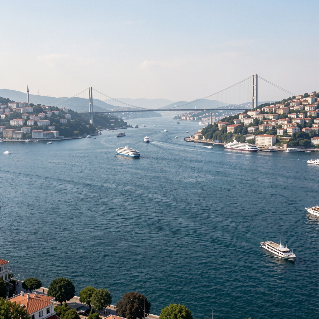 İstanbul Boğazı'nda uzun pozlama tekniğiyle çekilmiş gece fotoğrafı, köprü ve sahil ışıklarının su yüzeyindeki sarı-turuncu yansımaları
